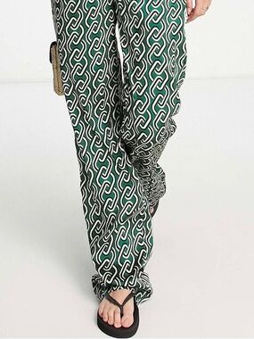Mango Chain-Print Wide-Leg Trousers